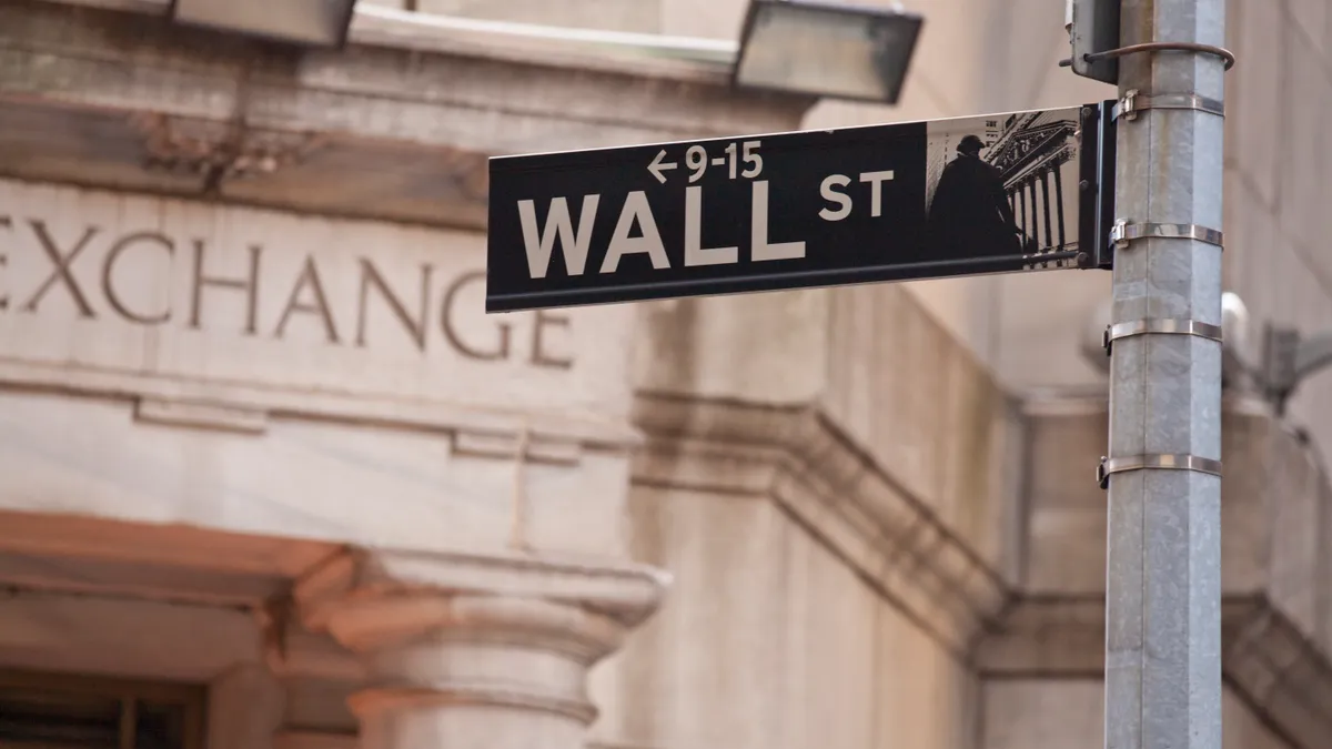 Wall Street sign in the financial district of New York City.