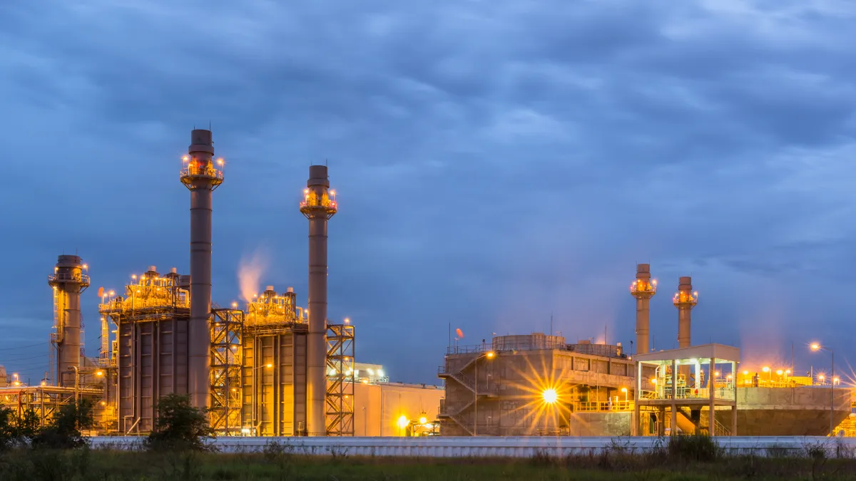 Gas turbine electric power plant in blue hour.