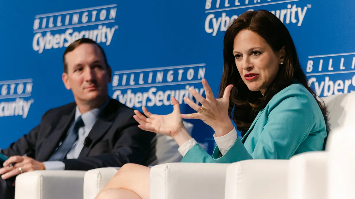 Anne Neuberger deputy national security advisor for cyber and emerging technologies, speaks at the Billington Cyber Security Summit with Brad Medairy, EVP, Booz Allen.